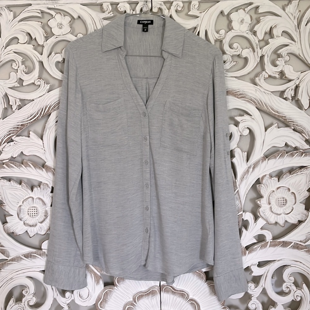 Express Gray Button-Down Top